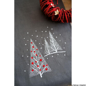 Vervaco Gedrukte lange tafelloper "kerstbomen", borduurpatroon getekend