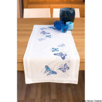 Vervaco Tischläufer "Blaue Schmetterlinge", Stickbild vorgezeichnet