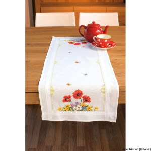 Vervaco table runner stitch embroidery kit Wild spring flowers, stamped, DIY
