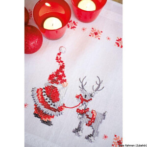 Camino de mesa Vervaco "Once y el reno", diseño de bordado dibujado