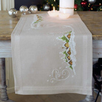 Vervaco table runner stitch embroidery kit Village in the snow, stamped, DIY