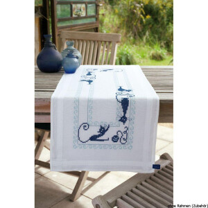 Vervaco table runner stitch embroidery kit Cheerful cats, stamped, DIY