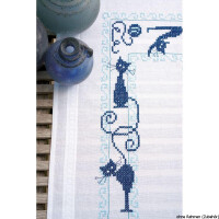 Camino de mesa Vervaco "Feliz pandilla de gatos", diseño de bordado dibujado
