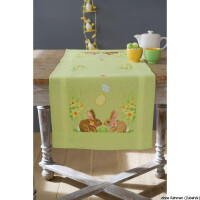Vervaco table runner stitch embroidery kit Easter bunnies, stamped, DIY
