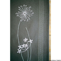Vervaco Camino de mesa impreso "Flores y hierbas blancas", patrón de bordado dibujado
