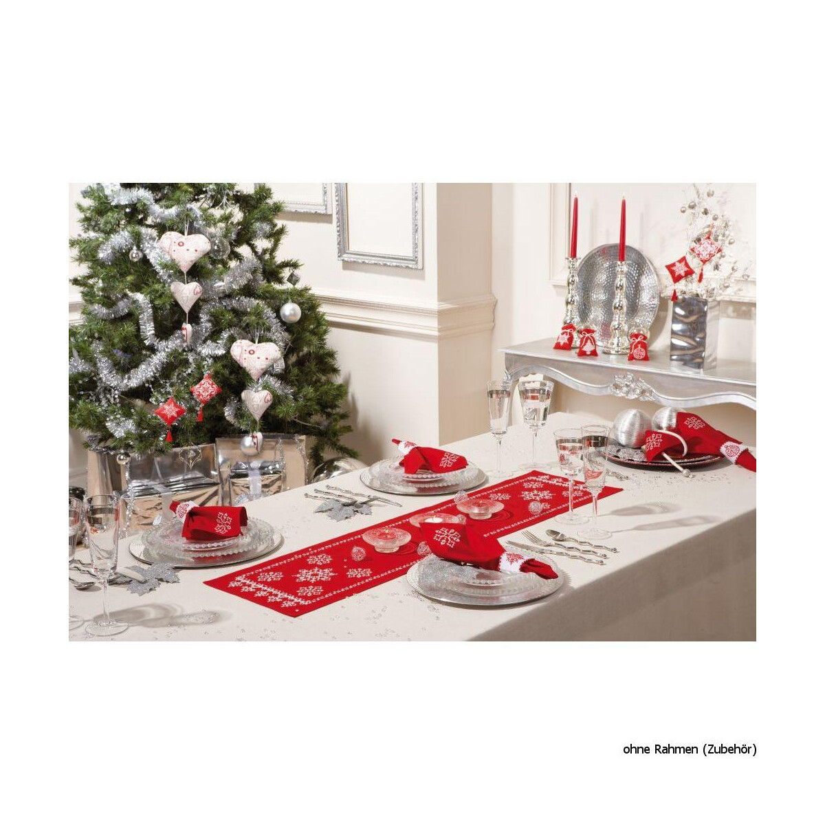 Vervaco table runner stitch embroidery kit Festive red,...