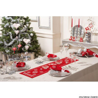 Vervaco table runner stitch embroidery kit Festive red, stamped, DIY
