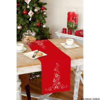 Vervaco table runner stitch embroidery kit White stars and swirls, stamped, DIY