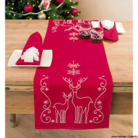Vervaco table runner stitch embroidery kit Deers and ice crystals, stamped, DIY