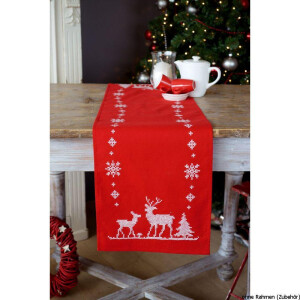 Chemin de table Vervaco "Christmasly with deer", motif de broderie dessiné