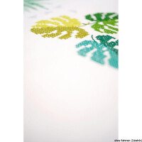 Vervaco Gedrukte lange tafelloper "Green Leaves", borduurpatroon getekend