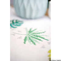Печатная длинная скатерть Vervaco "Зеленые листья", предварительно нарисованный дизайн вышивки