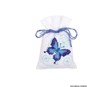 Vervaco kruidenzakje "Blauwe vlinders", set van 3, telpatroon