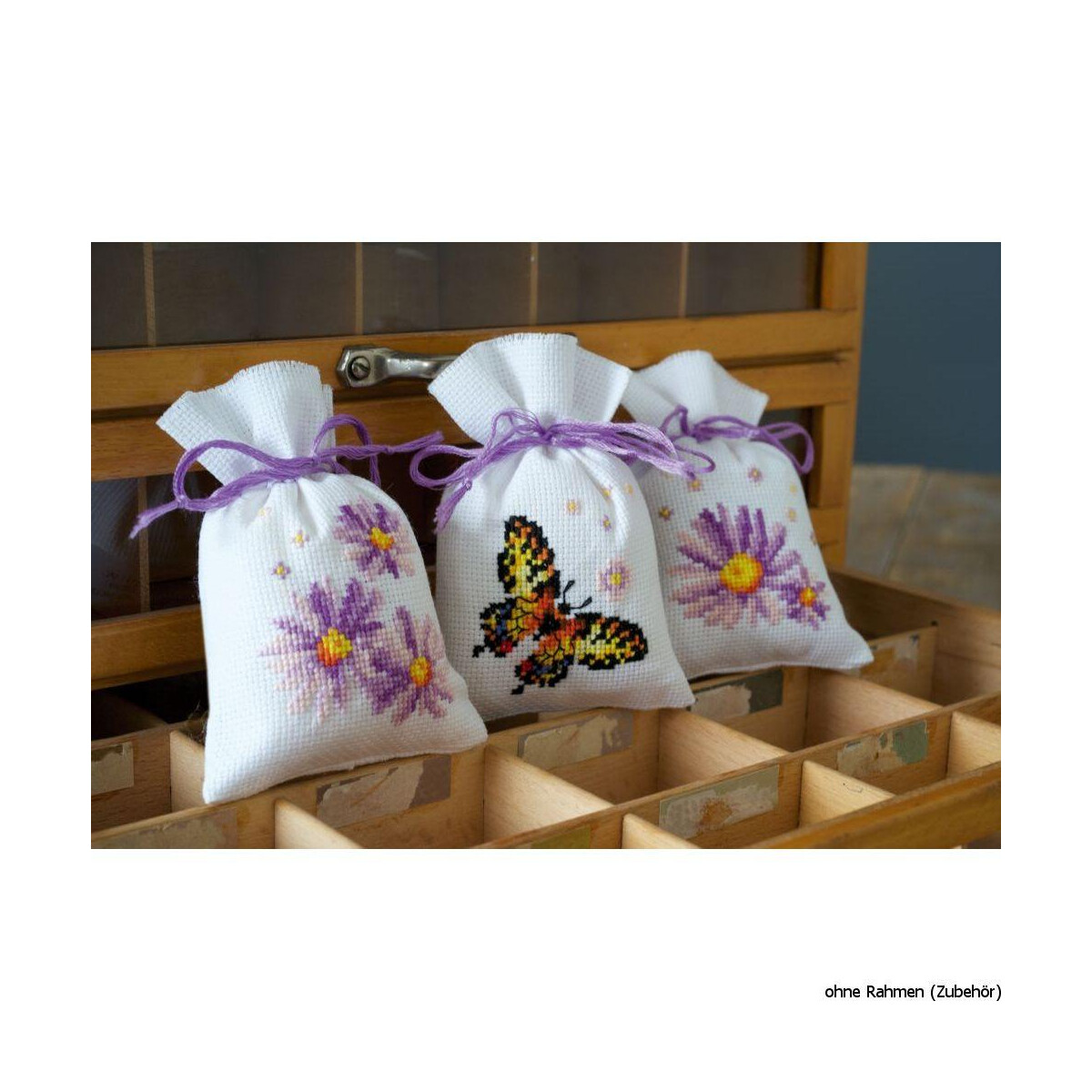 Vervaco counted herbal bags stitch kit Purple asters kit...