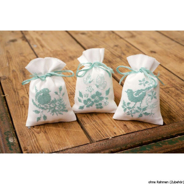 Vervaco counted herbal bags stitch kit Birds and blossoms kit of 3, DIY