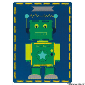 Vervaco embroidery cards stitch kit "robot & rocket", kit of 2, stamped, DIY