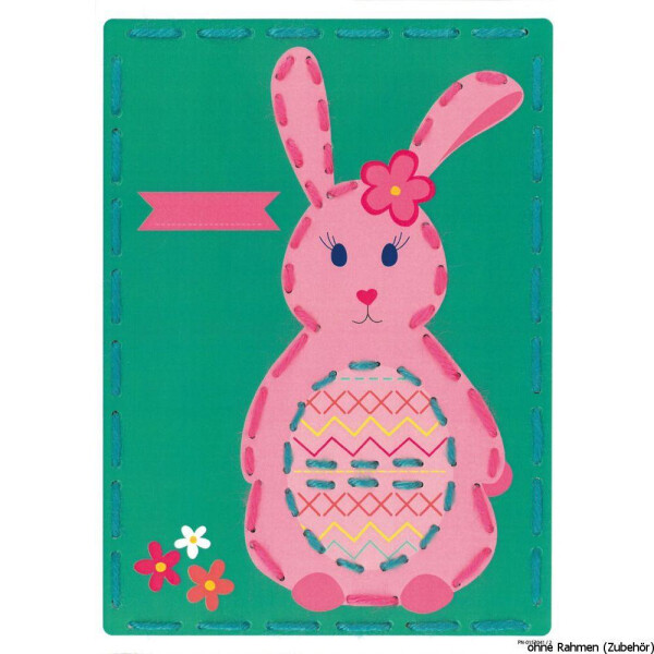 Modelo descatalogado Vervaco Tarjetas de bordado "Conejo con flores", juego de 2, diseño de bordado prediseñado