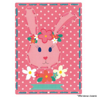 Auslaufmodell Vervaco Stickkarten "Kaninchen mit Blumen", 2er Set, Stickbild vorgezeichnet