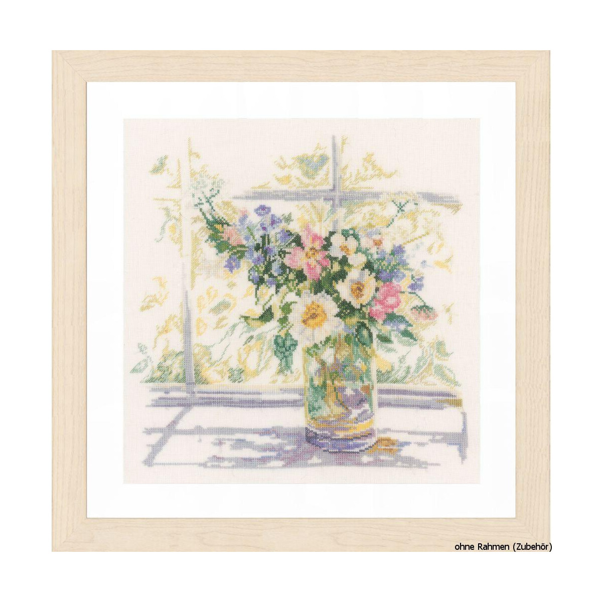 A framed Lanarte embroidery pack shows a bouquet of...
