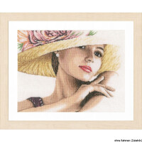 Lanarte cross stitch kit "lady with hat II linen", counted, DIY