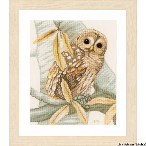 Lanarte cross stitch kit "owl with autumn leaves" evenweave fabric, counted, DIY