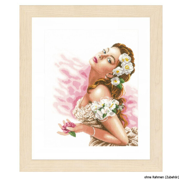 Lanarte cross stitch kit "woman with camellias I", counted, DIY