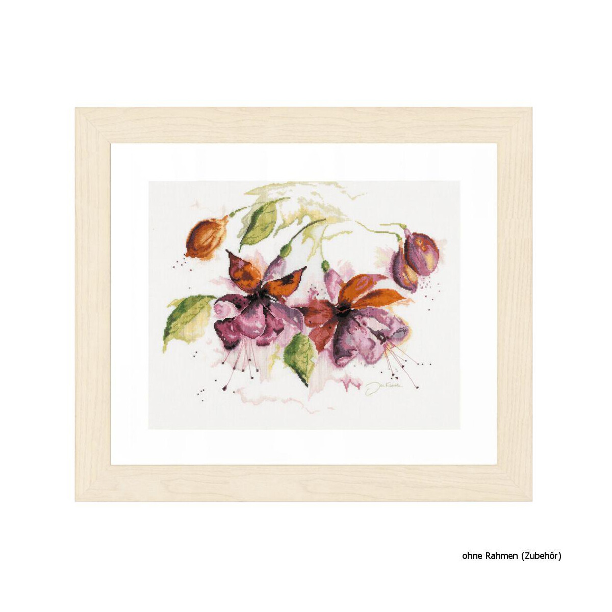 A detailed watercolor painting with a light wood frame....