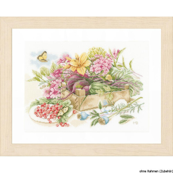 Lanarte cross stitch kit" in the garden" evenweave fabric, counted, DIY