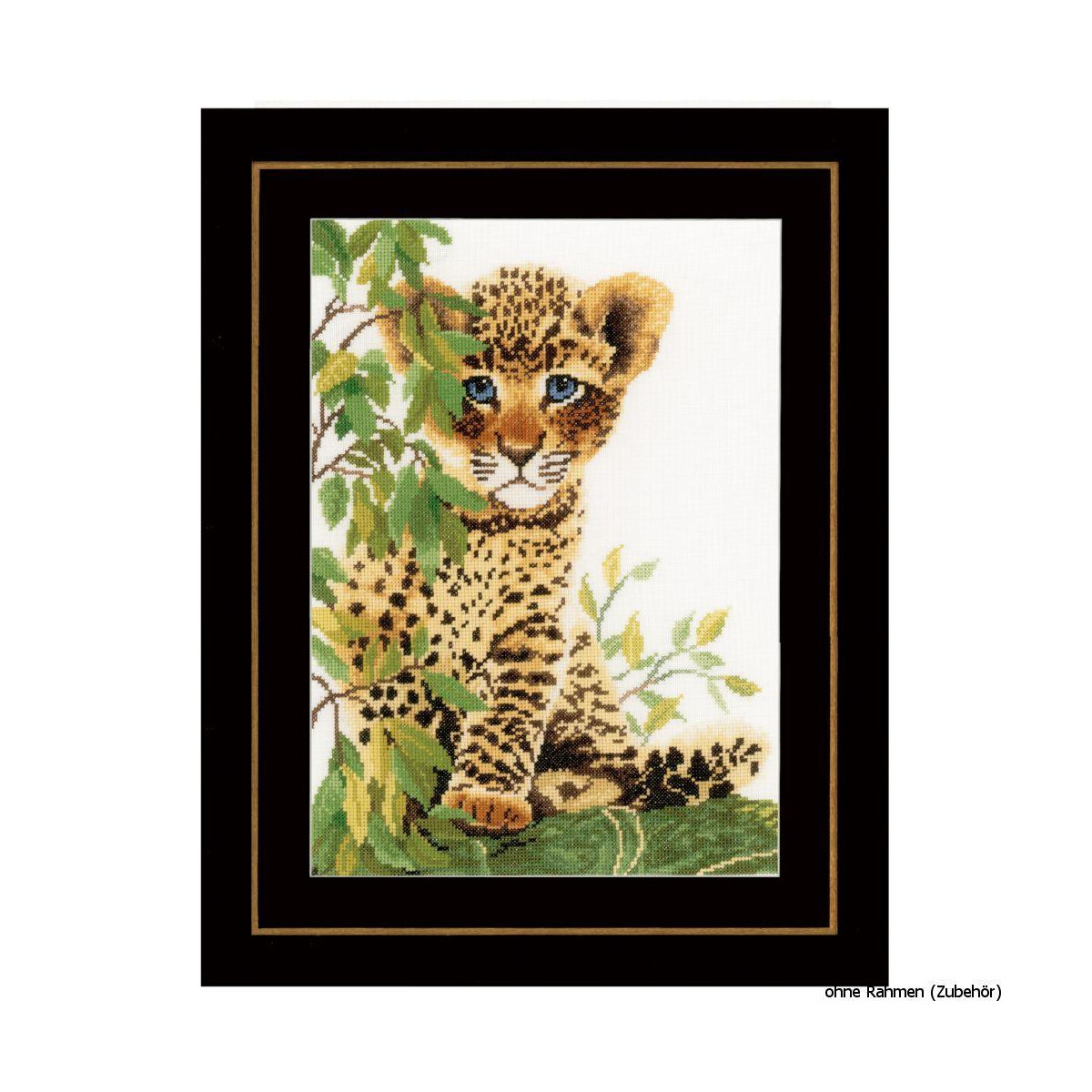 An embroidery pack from Lanarte shows a young leopard cub...