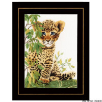 Lanarte cross stitch kit "young Leopard" evenweave fabric, counted, DIY
