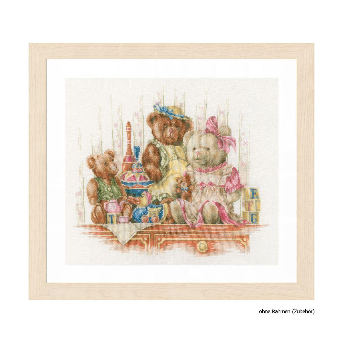Una obra de arte enmarcada de Lanarte muestra a tres osos...