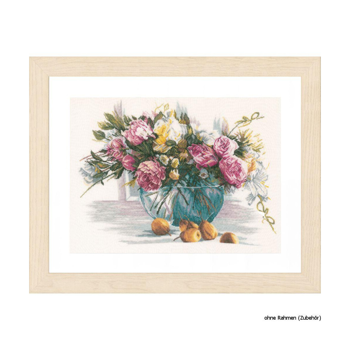 Framed artwork showing a colorful flower arrangement in a...
