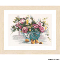 Lanarte cross stitch kit "still life with flowers linen", counted, DIY