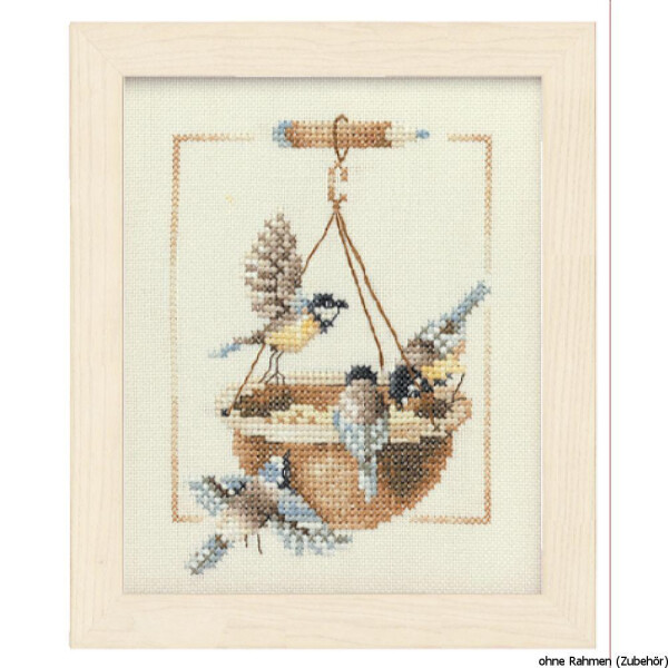 Lanarte cross stitch kit "bird feeding spot & birds", counted, DIY